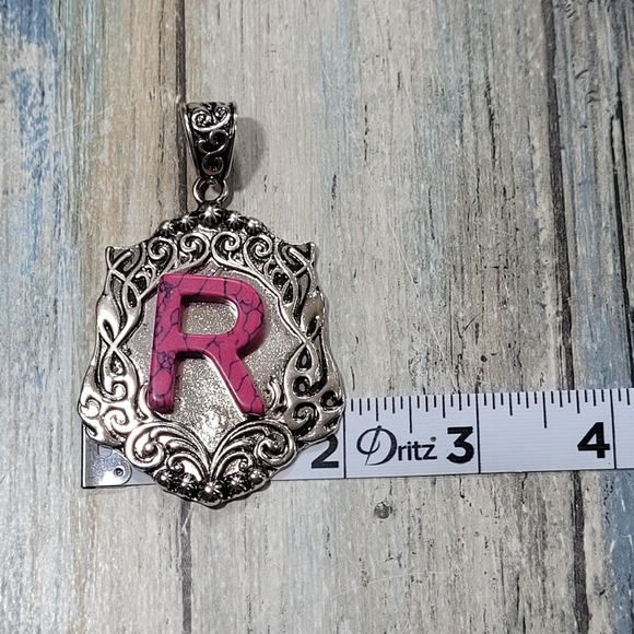 Silver and Pink "R" Initial Pendant - Picture 5 of 6
